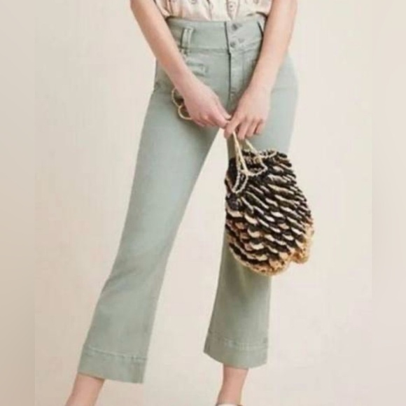 Pilcro Anthropologie High Rise Flare Crop Jeans | Size 32 | Sage Green - Picture 11 of 11